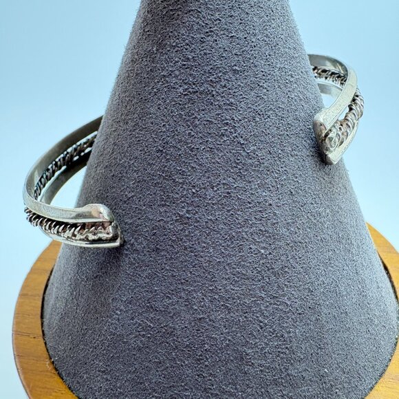 VTG Sterling Silver 925 Rope Textured Open Cuff Bangle Bracelet Size 7.5" Fit - Picture 4 of 10